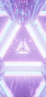 Futuristic neon triangle design in pink and blue tones.