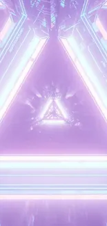 Futuristic glowing neon triangle design with purple hues.