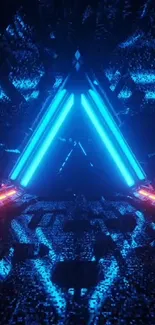 Futuristic neon triangle wallpaper with glowing blue accents.