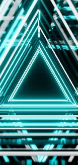 Futuristic neon triangle wallpaper with glowing cyan lines.