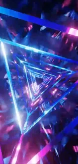 Futuristic neon triangle tunnel alternating in vibrant blue and pink hues.