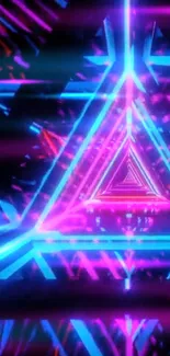 Futuristic neon triangle with vibrant blue and pink colors.