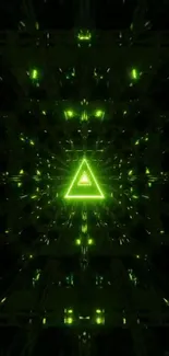 Neon green triangle geometric phone wallpaper with futuristic design.