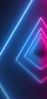 Futuristic mobile wallpaper with neon blue and pink triangles.