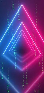 Futuristic neon triangle wallpaper with pink and blue lights.