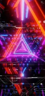 Futuristic neon triangle wallpaper with vibrant colors and abstract design.