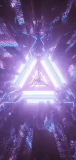 Futuristic neon triangle design with vibrant purple hues.