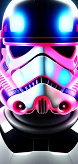 Futuristic neon trooper helmet with vibrant lights.