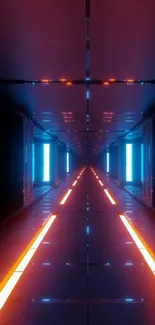 Futuristic neon tunnel with vibrant lights.