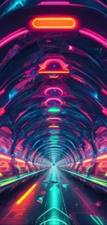 Futuristic neon tunnel with vibrant digital design.