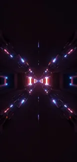 Futuristic neon tunnel with symmetrical, abstract design.