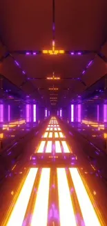 Vibrant futuristic neon tunnel wallpaper with purple and orange colors.