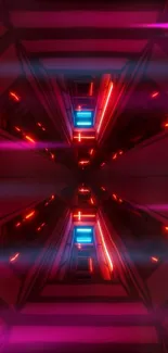 Futuristic neon tunnel with red and blue light effects.