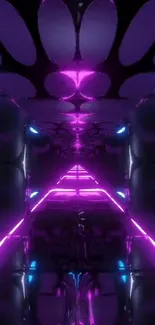 Futuristic neon tunnel with pink and blue lights.