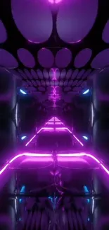 Futuristic neon tunnel with purple and blue lights creating a vibrant abstract design.