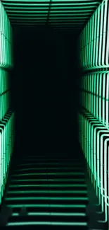 Futuristic neon tunnel wallpaper with glowing green lines.