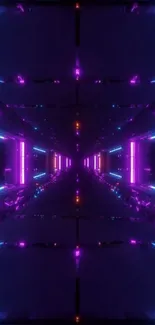 Futuristic neon tunnel wallpaper in purple and blue hues.