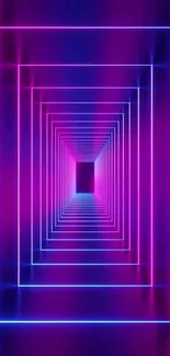 Futuristic neon tunnel design in pink and blue hues for a vibrant mobile wallpaper.