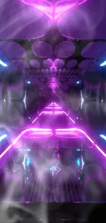 Futuristic pink and blue neon tunnel wallpaper with glowing lights.