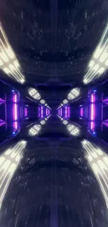 Futuristic neon tunnel wallpaper with vibrant purple and white lights