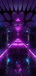 Futuristic neon tunnel with purple and pink lights.