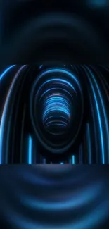 Futuristic neon tunnel wallpaper with glowing blue lines.