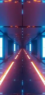 Futuristic neon tunnel in blue and orange hues, creating an immersive digital design.