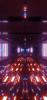 Futuristic neon tunnel with vibrant lights.