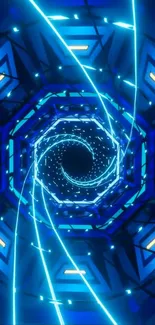Futuristic neon tunnel wallpaper in blue.