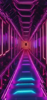 Futuristic neon tunnel with vibrant lights.