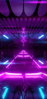 Vibrant neon tunnel with purple glow and futuristic design.