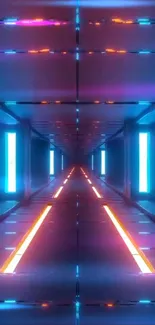 Futuristic neon tunnel with vibrant reflections