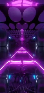 Futuristic neon tunnel with vibrant purple lights.