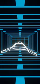 Futuristic neon tunnel with geometric design and blue tones.