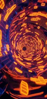 Futuristic neon tunnel with vibrant orange lights and high-tech design.