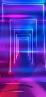 Futuristic neon tunnel wallpaper with pink and blue light effects.