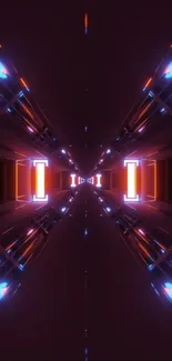 Futuristic neon tunnel wallpaper with vibrant colors and symmetrical design.