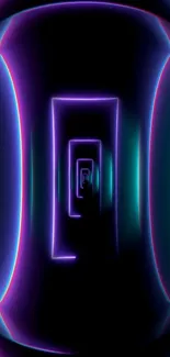 Futuristic neon tunnel with purple light effects in abstract design.