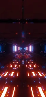 Futuristic neon tunnel with vibrant blue and orange lights.