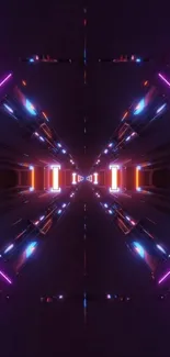 Futuristic neon tunnel wallpaper with vibrant lights.