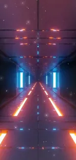 Futuristic tunnel with bright neon lights.