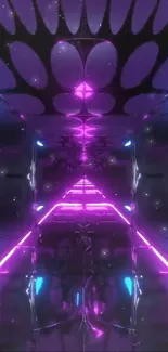 Futuristic neon tunnel with vibrant pink and blue lights.