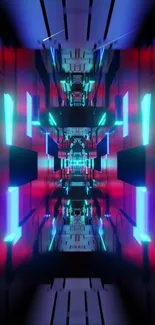 Futuristic neon tunnel wallpaper with red and blue glowing lights.