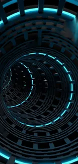 Futuristic neon tunnel with turquoise light.