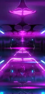 Futuristic neon tunnel with glowing pink and blue lights in a dynamic design.