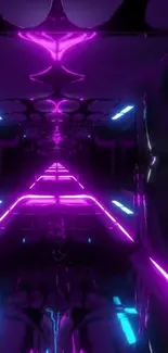 Futuristic neon tunnel with pink and blue lights creating a glowing effect.