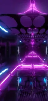 Futuristic neon tunnel with vibrant pink and blue lights.