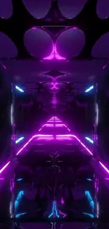 Futuristic tunnel with neon purple and blue lights perfect for a phone background.