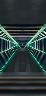 Futuristic neon-lit tunnel with green and black hues.