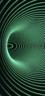 Futuristic neon tunnel with glowing green lines in a digital vortex design.